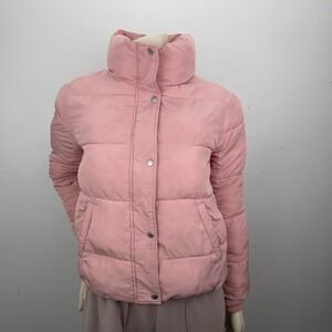 Pink Puffer‎ Jacket Funnel Neck Snap Button Quilted Coat Small Barbiecore Y2K